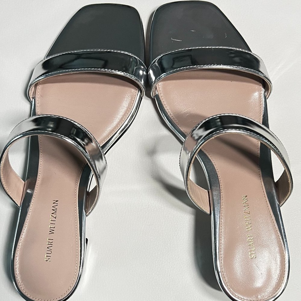 Stuart Weitzman Ava Metallic Slide Leather Sandal